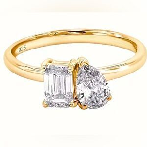 2 CT Ethical Lab Grown Moissanite Diamond Ring. 18 KT Yellow Gold Plated. 7. NEW